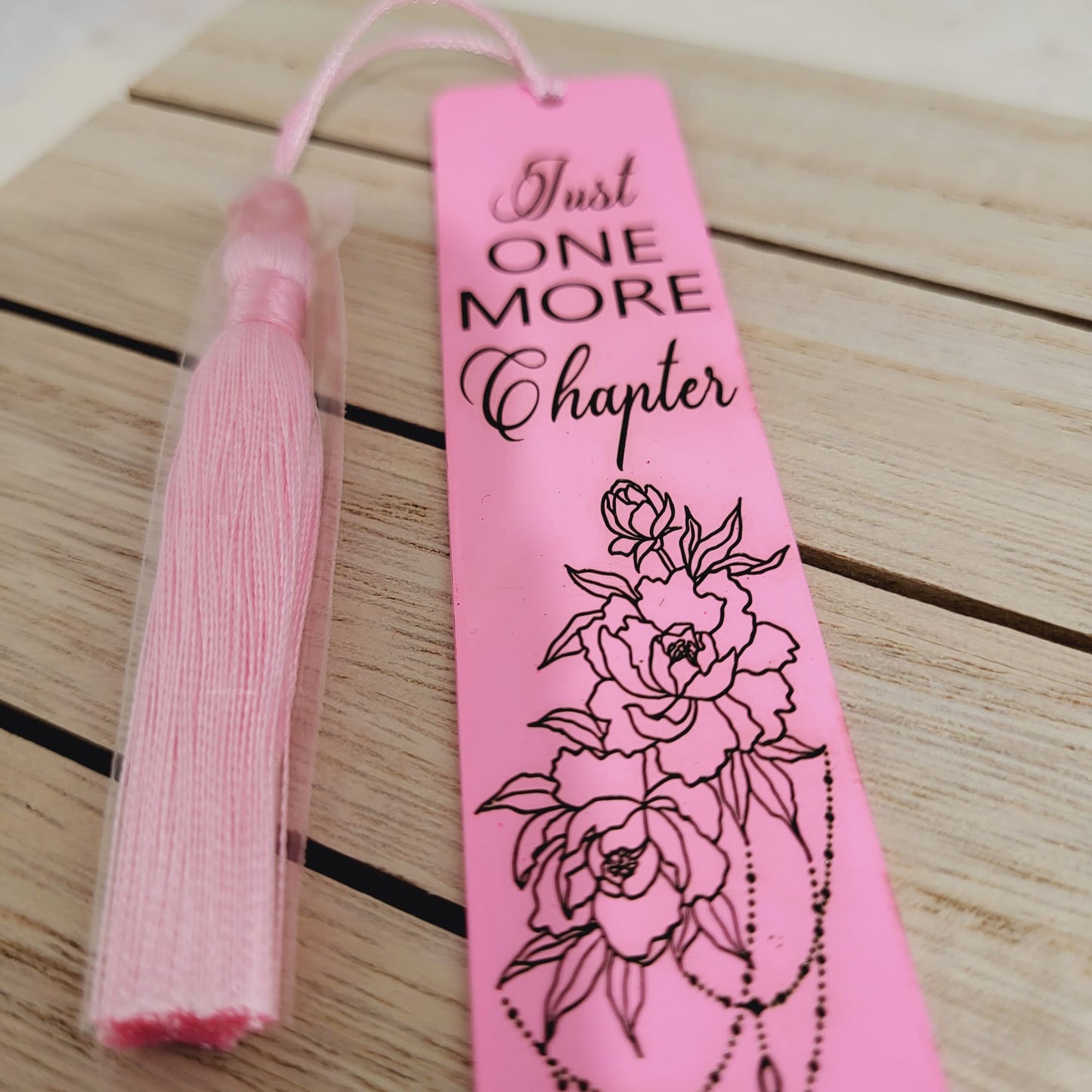 Pink Bookmarks - Just One More Chapter for Girls, Kids, Children, Women - Stainless Steel Bookmark with Pink Tassel