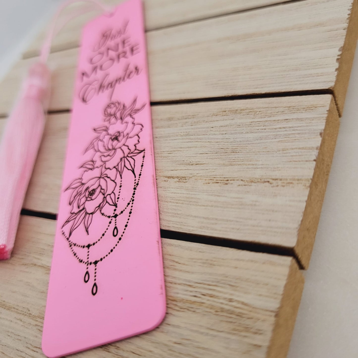 Pink Bookmarks - Just One More Chapter for Girls, Kids, Children, Women - Stainless Steel Bookmark with Pink Tassel