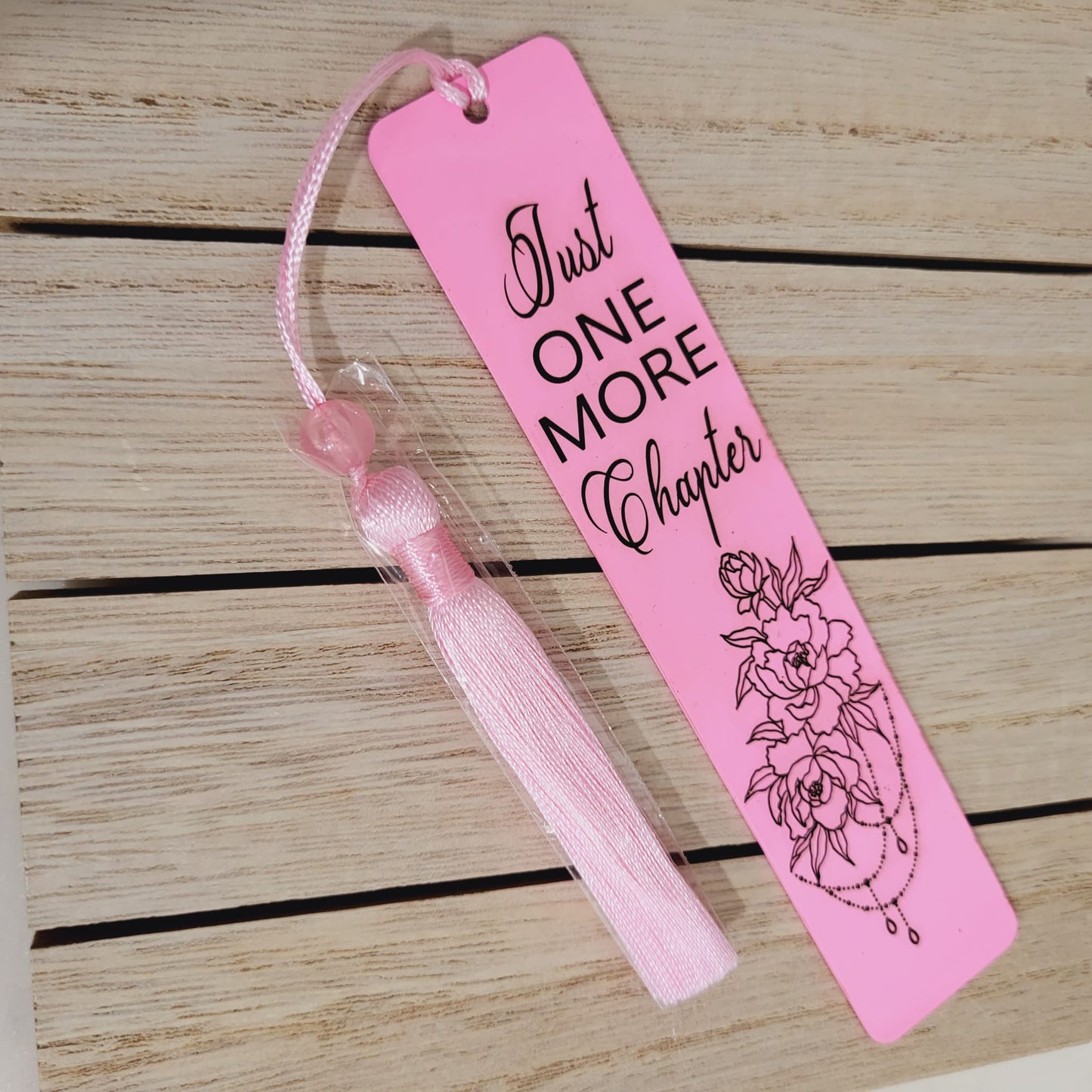 Pink Bookmarks - Just One More Chapter for Girls, Kids, Children, Women - Stainless Steel Bookmark with Pink Tassel