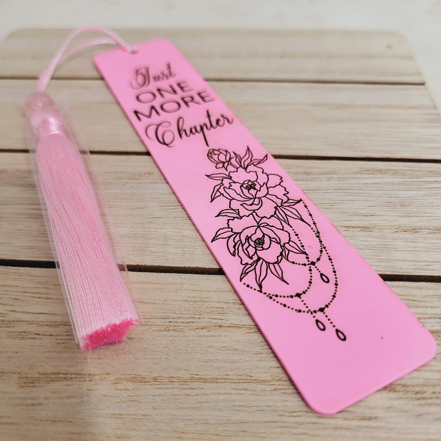 Pink Bookmarks - Just One More Chapter for Girls, Kids, Children, Women - Stainless Steel Bookmark with Pink Tassel