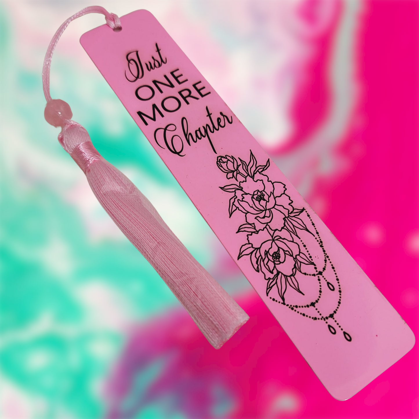Pink Bookmarks - Just One More Chapter for Girls, Kids, Children, Women - Stainless Steel Bookmark with Pink Tassel