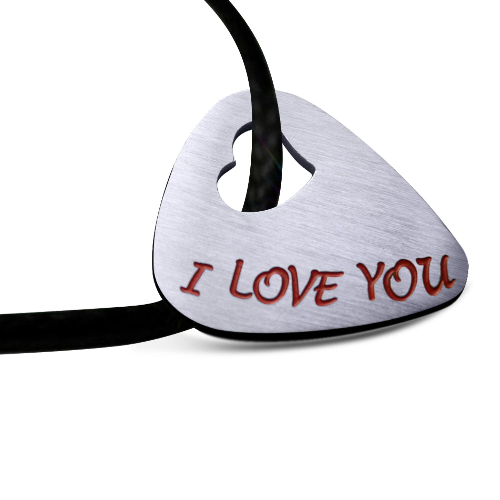Cut out Heart Guitar Pick with Engraved I LOVE YOU message