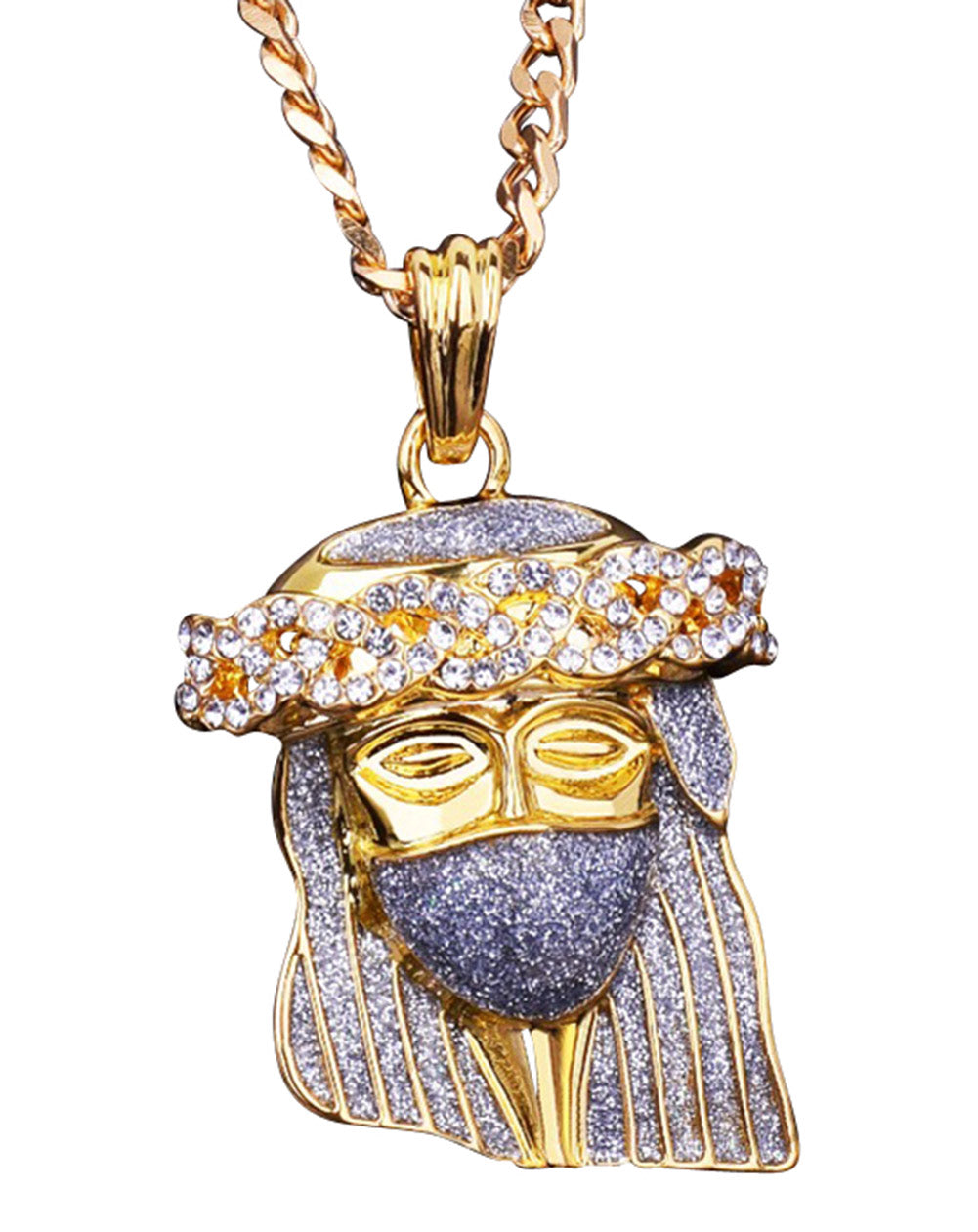 Jesus Head Portrait Pendant Necklace Chain - Men's Charm Stainless Steel Christ GOLD PLATED