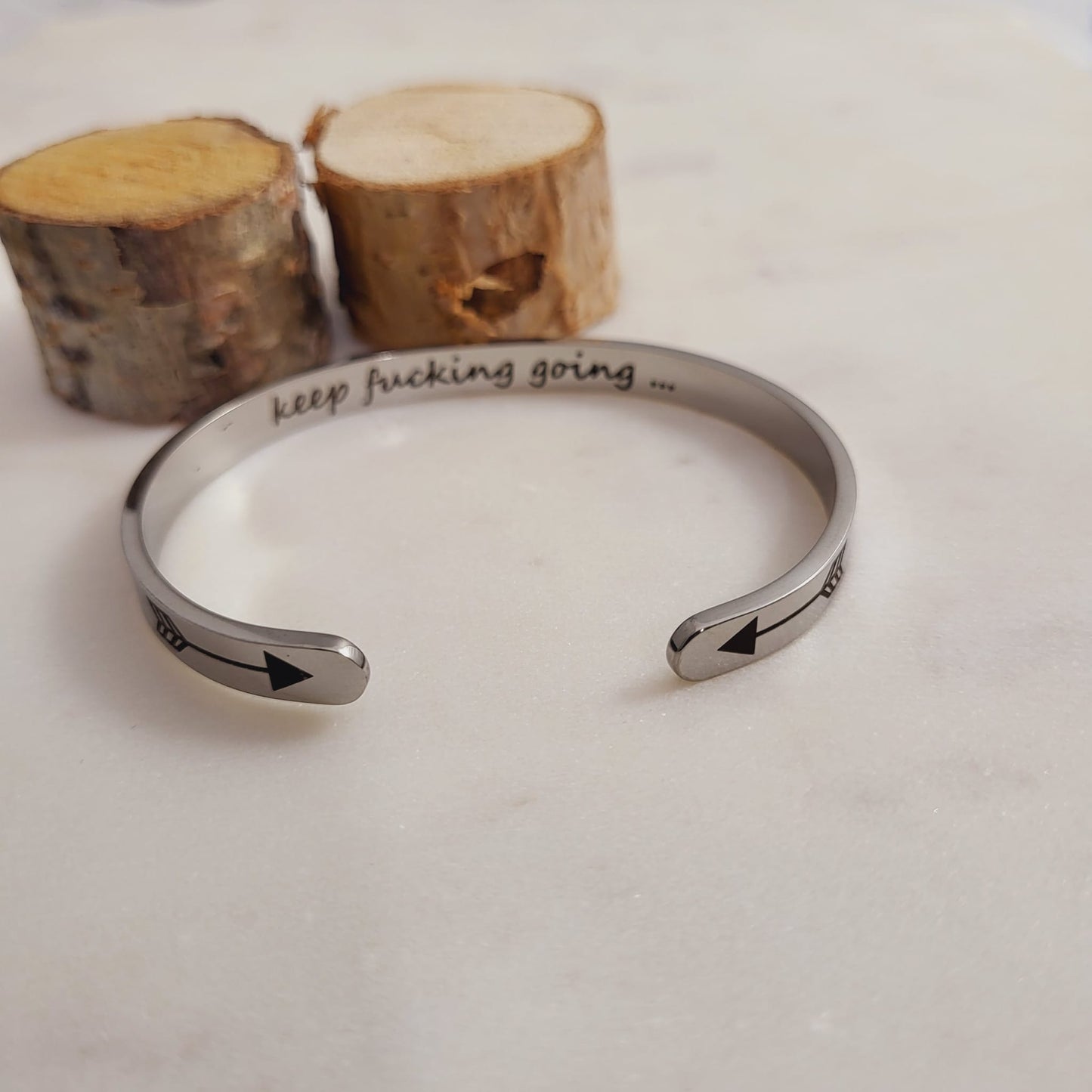 Keep Fucking going Inspirational Bracelet Cuff Bangle Mantra Quote Inscribed.