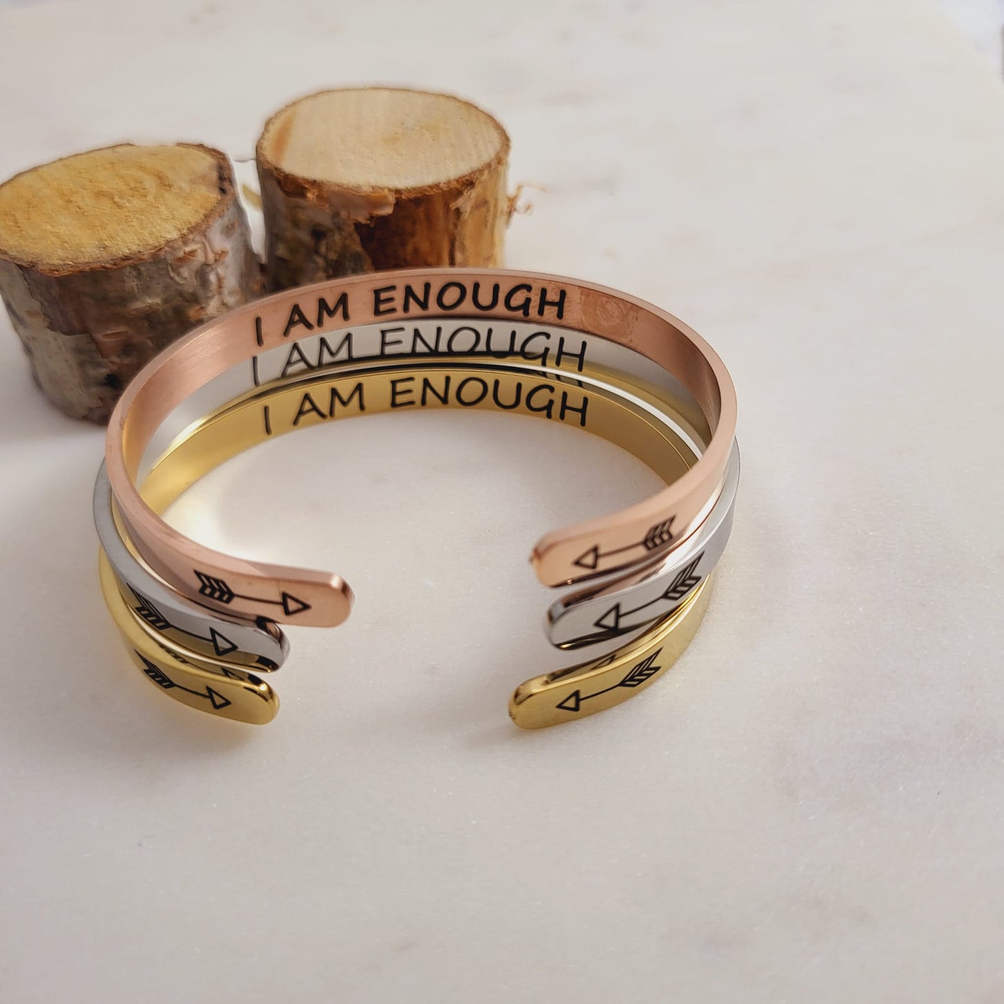 I am Enough Cuff Bangle - self-love, self-acceptance Inspirational Bracelet