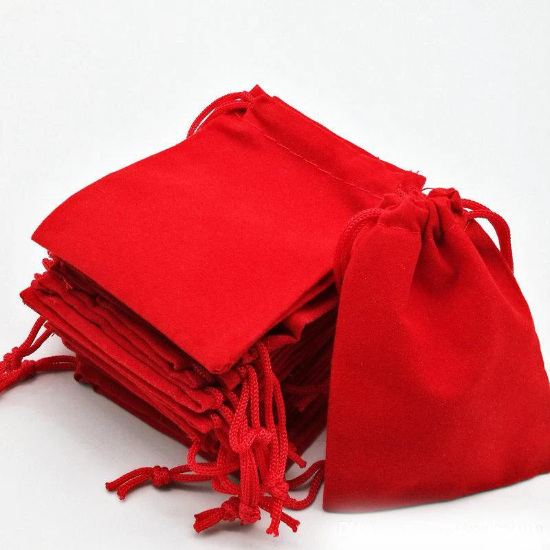 Wholesale Pack RED Drawstring VELVET Jewelry Bags for Christmas Wedding Gifting or Candy