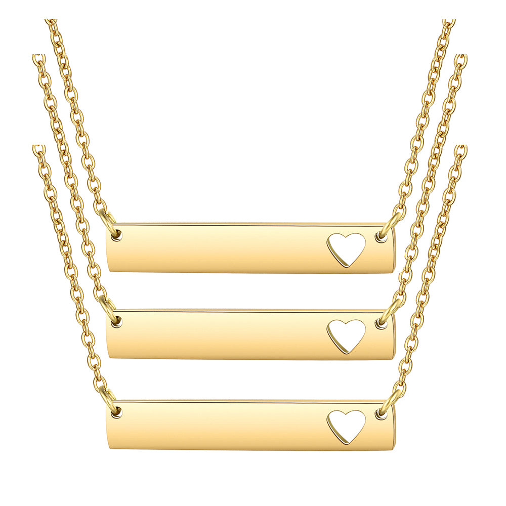 Laser Engravable Pendant Necklace Stainless steel Hollow CUT Heart Bar Pendant necklaces for Women