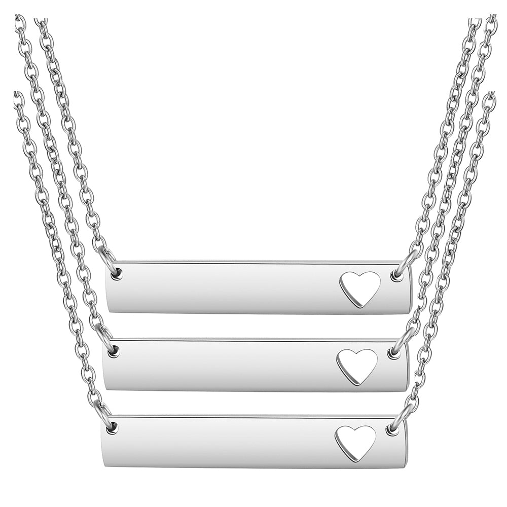 Laser Engravable Pendant Necklace Stainless steel Hollow CUT Heart Bar Pendant necklaces for Women