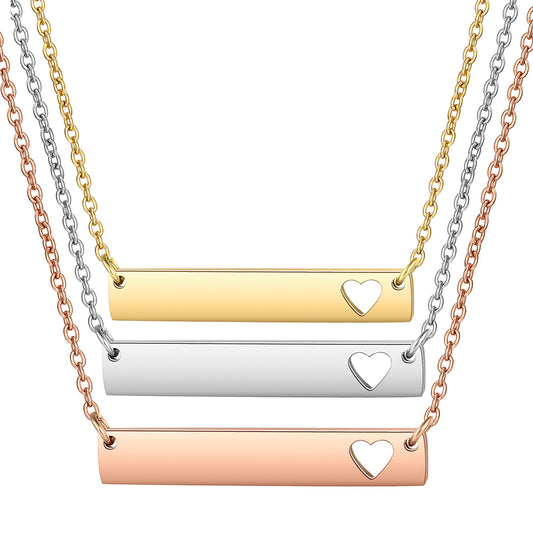 Laser Engravable Pendant Necklace Stainless steel Hollow CUT Heart Bar Pendant necklaces for Women