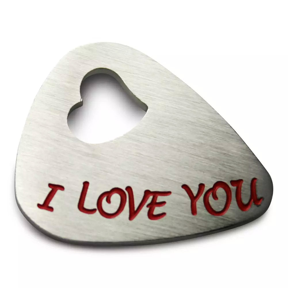 Cut out Heart Guitar Pick with Engraved I LOVE YOU message