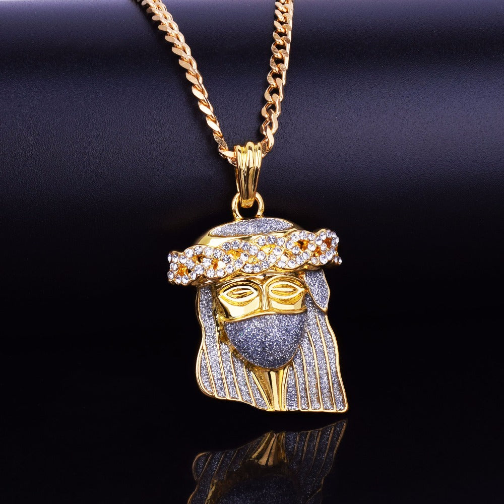 Jesus Head Portrait Pendant Necklace Chain - Men's Charm Stainless Steel Christ GOLD PLATED