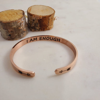 I am Enough Cuff Bangle - self-love, self-acceptance Inspirational Bracelet