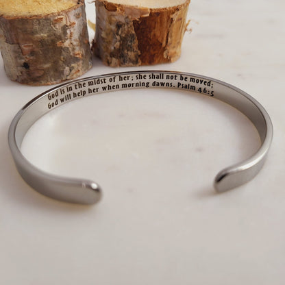 Bible Verse Bracelet - PSALM 46:5 Cuff. A powerful Christian Bracelet