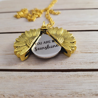 Sunflower Locket Necklace You are My Sunshine Engraved Pendant Necklace for Women