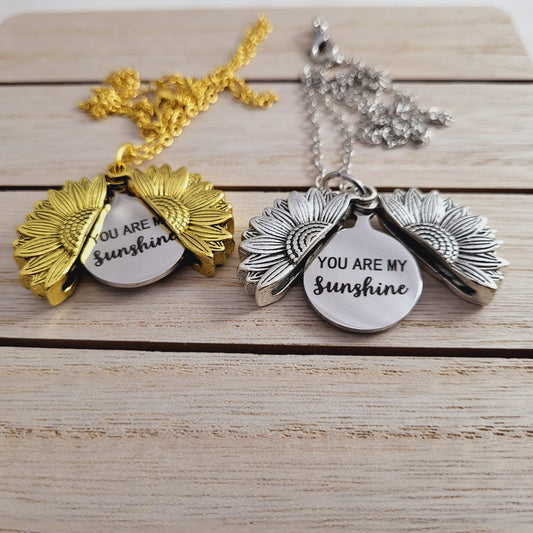 Sunflower Locket Necklace You are My Sunshine Engraved Pendant Necklace for Women