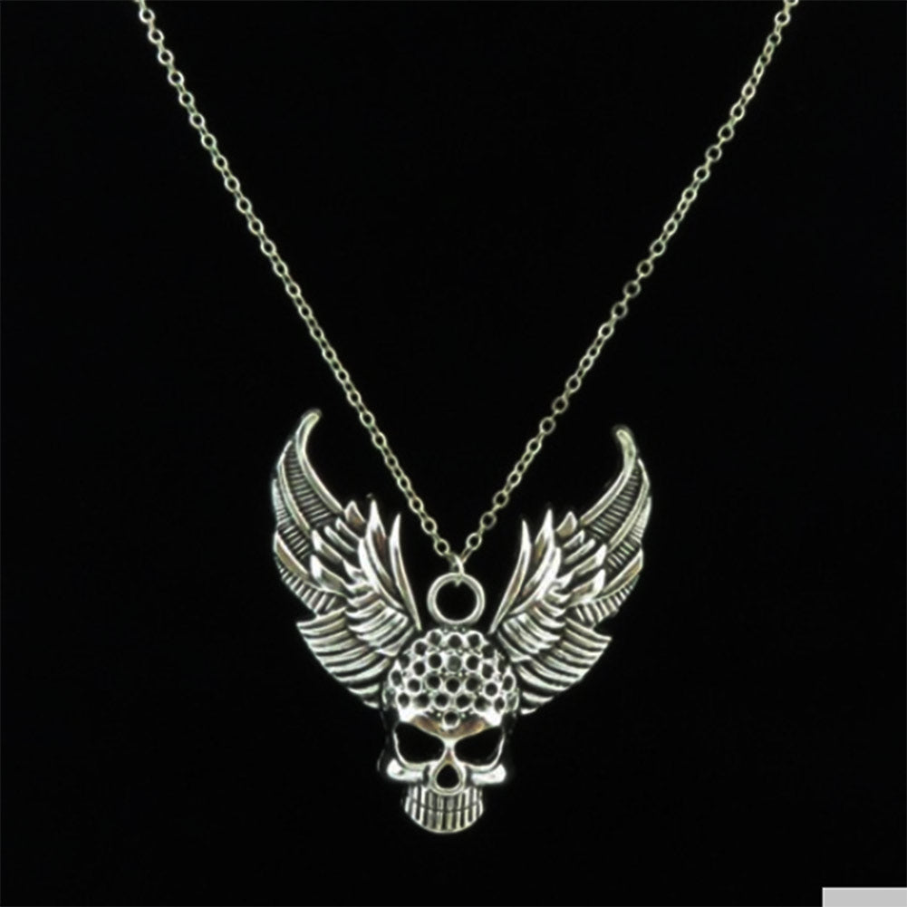 Bikers Skull Pendant Necklace Wings with a Short Metal Chain for Men & Women. - NationinFashion