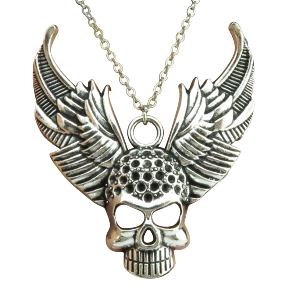 Bikers Skull Pendant Necklace Wings with a Short Metal Chain for Men & Women. - NationinFashion